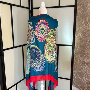 Teal & Red Medallion Print Lightweight scarf